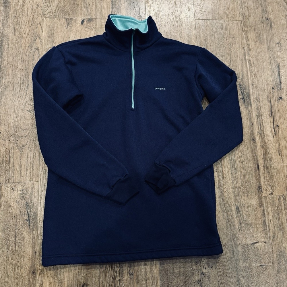 PATAGONIA Mens Med Blue Quarter Zip Vintage 1990s Capilene Made In USA Fleece